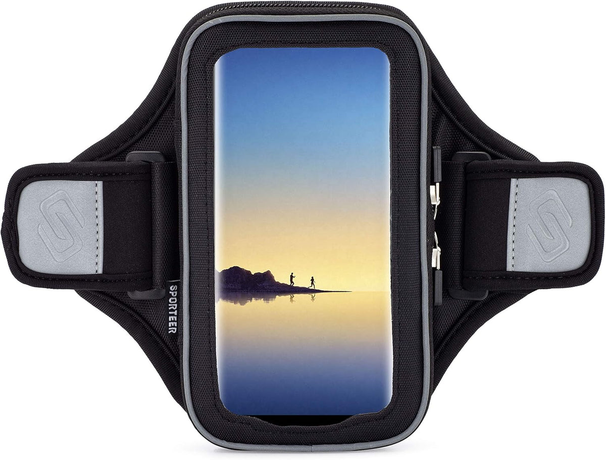 Sporteer Velocity V8 Running Armband - Compatible with iPhone 16 Pro Max, 16 Plus, 15/14 Pro Max, 16/15/14 Pro, iPhone 16/15/14, Galaxy S24+, S23 Plus, Pixel, & Many More Cell Phones - FITS Cases
