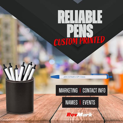 RevMark Personalized Ballpoint Pen, Custom Printed Name, Business or Event Information, Timeless Advertising, USA Made Pens, Promotional Marketing, Smooth Black Ink, Bulk Pack (Blue,1000 Ct.)