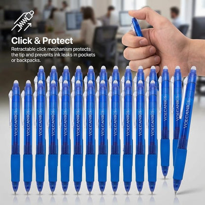 Volcanics Retractable Clicker Erasable Gel Pens, Blue Ink, 0.7mm, 36 Pack