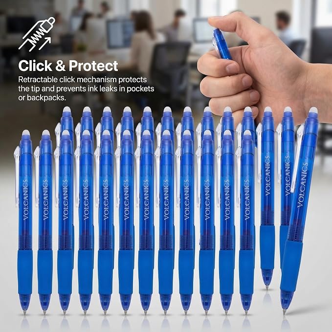 Volcanics Retractable Clicker Erasable Gel Pens, Blue Ink, 0.7mm, 72 Pack