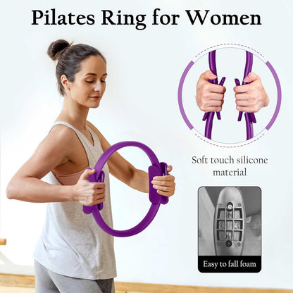 Pilates Ring Set – Magic Circle with Dual Padded Handles, Mini Exercise Ball & 5 Resistance Bands | Pilates Kit for Women | Home Workout Equipment for Full-Body Training & Fitness Set