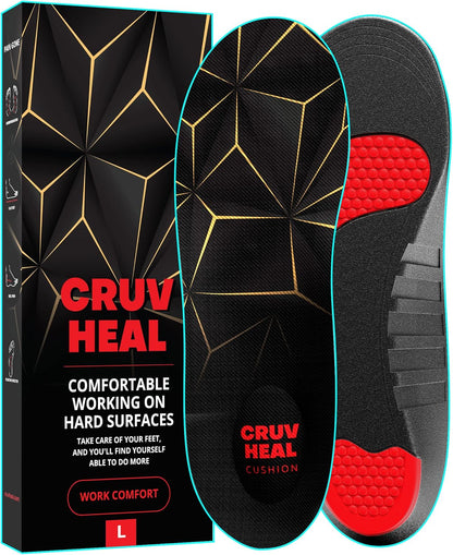 Work Pro Comfort Insoles - Shock Absorption - Low Arch - Cushioning Anti Fatigue Shoe Insert Men Women - Non-Slip - Soft Comfortable Work Boot Insoles - Foot Pain Relief (L, Black)