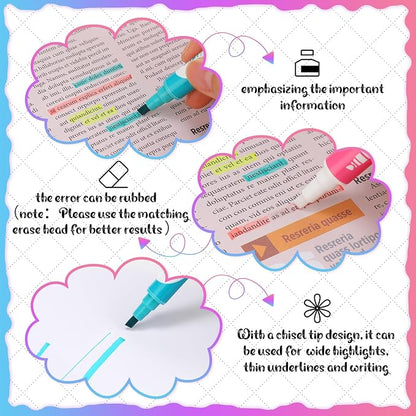 Zhehao 100 Pcs Erasable Highlighters Set, 10 Assorted Pastel Colors