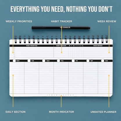 Undated Weekly Planner 2026 | Daily Agenda To Do List Notepad Day Planner Notebook | Monthly School Task, Work Schedule Planners | Yearly Horizontal Calendar Spiral Desk Organizer | Ver 1
