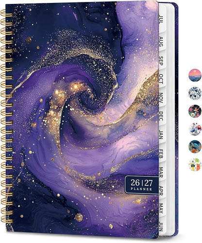 Planner 2026-2027, Academic Year Monthly & Weekly Planner Caledndar, July 2026 - June 2027, Hardcover Large Planning Agenda Book with Tabs for School Office Supplies, 8.5" x 11" - Cosmic Amethyst