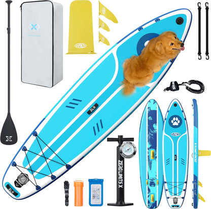 ZLX Inflatable Stand Up Paddle Board, 10'6" SUP Non-Slip Stable Deck Pad, Unique Center Fin, Premium Accessories, Portable Paddleboard for Adults, Beginners, All Skill Levels