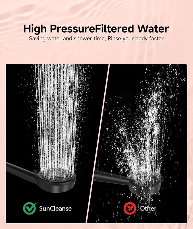 SunCleanse Filtered Shower Head with Handheld, 9-Spray Setting Detachable Showerhead with Filters, Shower Head for Hard Water - Filtered Chlorine, Improve Skin and Hair Texture, Black