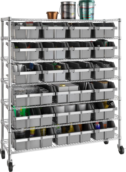 Seville Classics Heavy Duty NSF Bin Rack Solid Steel Wire Shelving Storage Unit, Patented Organizer for Garage, Warehouse, Office, Restaurant, Classroom, Kitchen, Gray, Includes 21 Bins