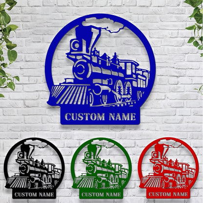 Personalized Metal Sign With LED Light, Train Room Decor, Railroad Wall Art, Custom Steam Train Home Decoration