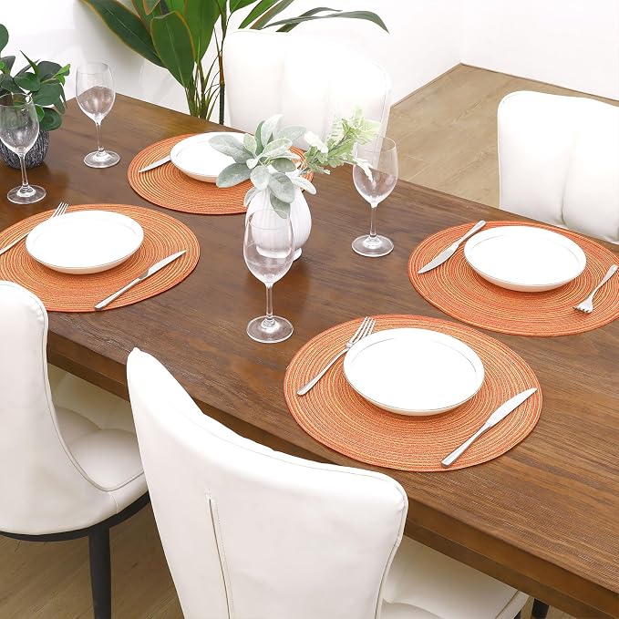 SHACOS Round Braided Placemats Set of 6 Fall Place Mats Washable Polyester 15 inch Round Table Mats for Dining Table Wedding Party Decor (Fall Color Mix, 6)