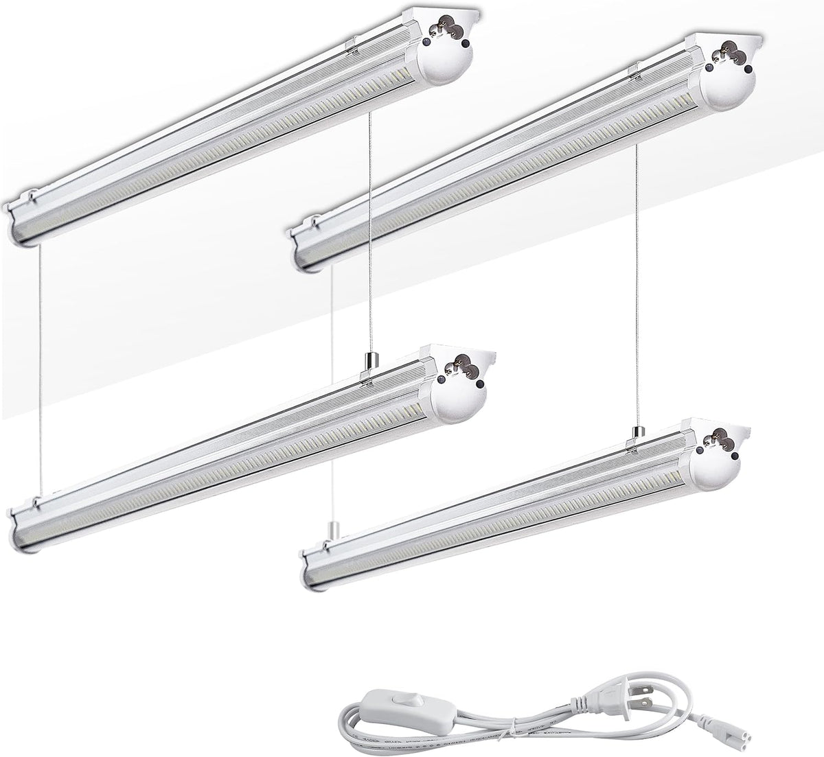 4Pack 4FT LED Shop Light Garage Lights,50W 6000K 7500LM White Light,Hanging/Surface Mount,Plug and Play,Linkable T8 LED Shop Lights,Commercial Bay Lighting for Warehouse Workshop Basement