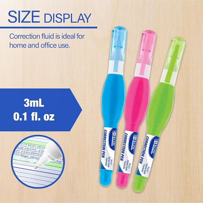 BAZIC PRODUCTS Mini Correction Pen, Metal Needle Tip, 3mL, 3 Count, 2-Pack
