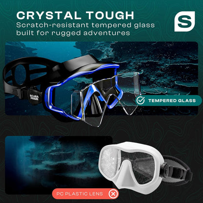 Pano 3 Scuba Diving Mask, Tempered Glass Snorkel Mask Three-Window Scuba Mask No-Leak Dive Mask Silicone Skirt Diving Mask for Snorkeling and Scuba Use