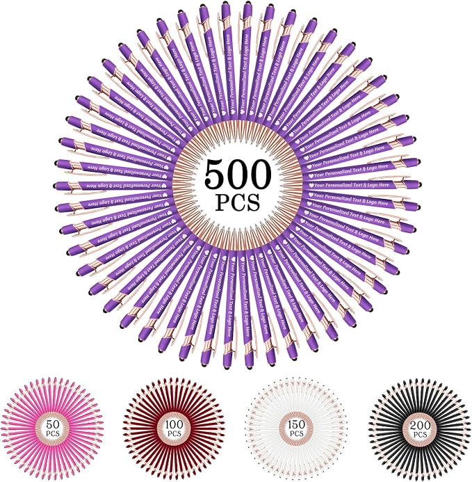 STREADVE 500 Personalized Custom Pens Engraved Writing Pen with Name Logo, Customized Promotional Items Stylus Pen Gifts for Women Realtor Birthday Wedding Business, Purple
