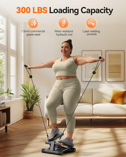 Niceday Steppers for Exercise, Mini Stair Stepper with Resistance Bands at Home Workout Equipment with 300LBS Loading Capacity, Hydraulic Fitness Stepper with LCD Monitor