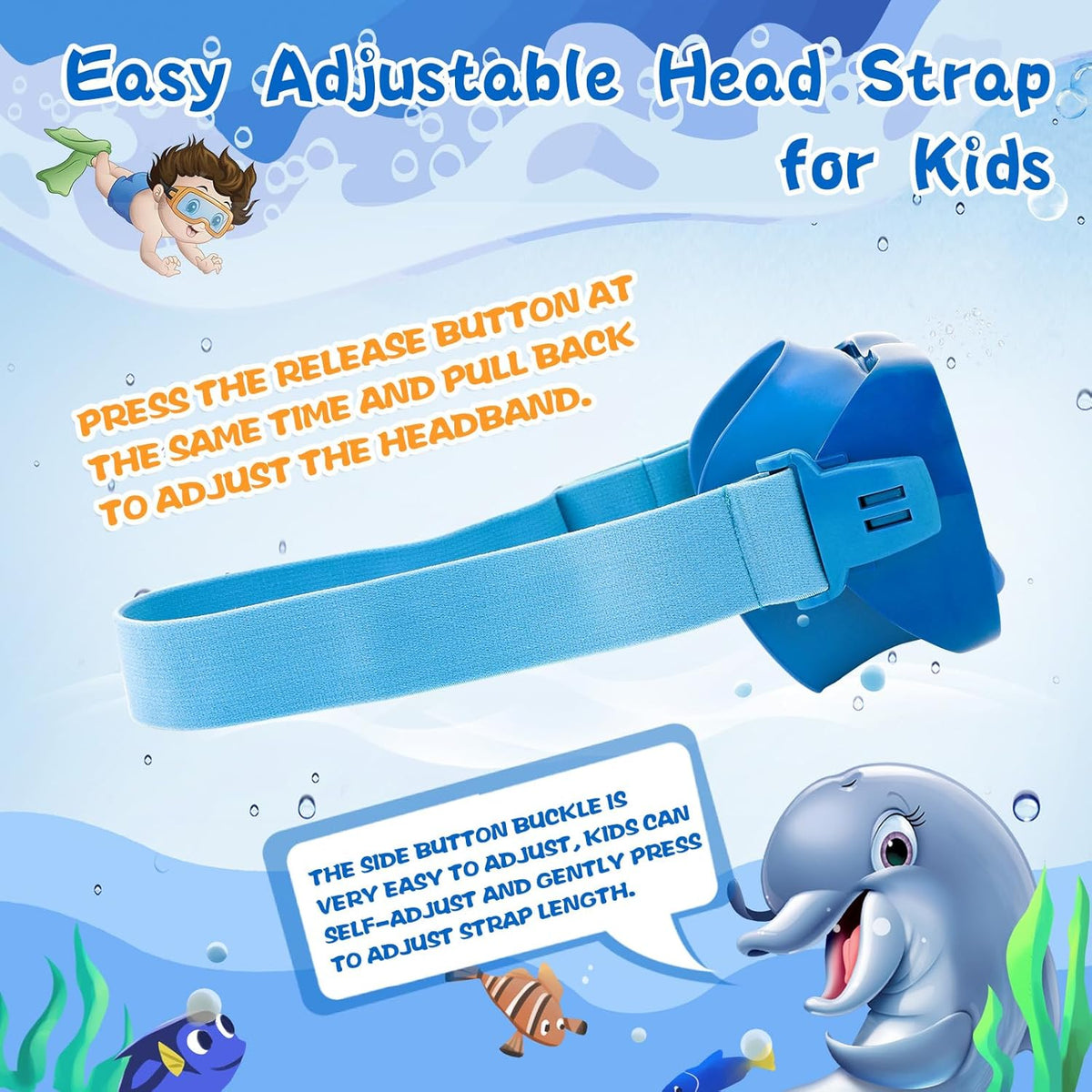 Kids Swim Goggles with Nose Cover, Anti-Leak Swim Mask with Elastic Fabric Strap, UV Protection Swimming Goggles for Kids