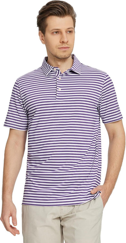 M MAELREG Golf Shirts for Men Short Sleeve Dry Fit Casual Striped Performance Moisture Wicking Collared Mens Polo Shirts