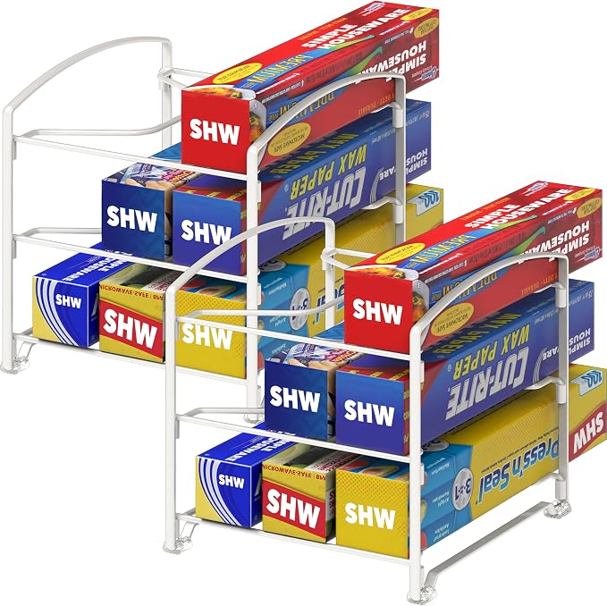 Simple Houseware Kitchen Box Organizer Wrap Rack Foil Holder, White, Set of 2