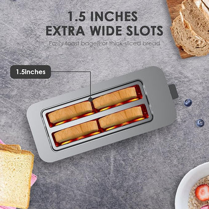 Geek Chef Toaster 4 Slice, 1.5" Touch Screen Extra Wide Slots for Bagels & Waffles, 6 Browning Levels, Timer, Reheat, Defrost, Cancel Function, Auto Shut-Off, Removable Crumb Tray, Stainless Steel