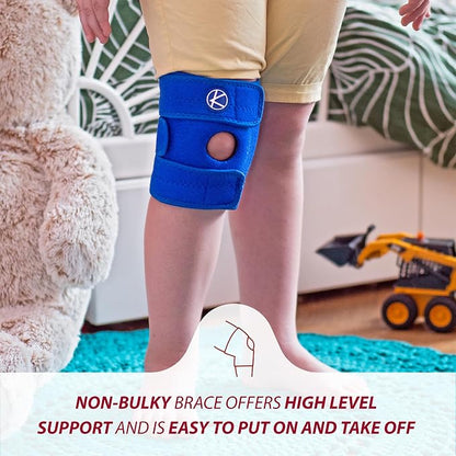 KARM Kids Knee Brace - Osgood Schlatter Knee Brace Youth for Kids, Sports, Pain, Arthritis, Patella, Meniscus Tear, MCL, ACL - Adjustable Compression Support for Child, Boys & Girls (Blue)
