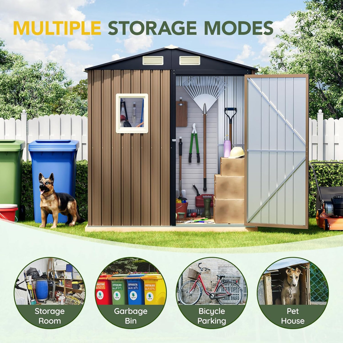 Breezz 6x4FT Outdoor Steel Storage Shed, Lockable Doors, Compact Metal Tool Shed for Garden, Backyard, Patio, Utility, and Bike Storage,Brown