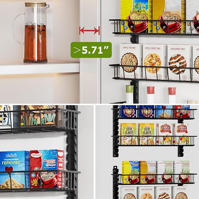 Churboro Over the Door Pantry Organizer Rack with 12 Adjustable Baskets, 12 Tiers Dual-use Spice Rack- Hanging or Wall Mount Spice Rack, Pantry Door Organizer, Black