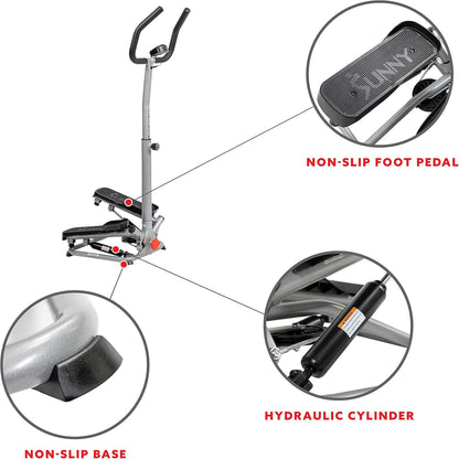 Sunny Health & Fitness Twist Stepper with Handlebar, Stair Step Machine for Cardio Workout, Compact Home Exercise Equipment W/Optional Free SunnyFit App Connection