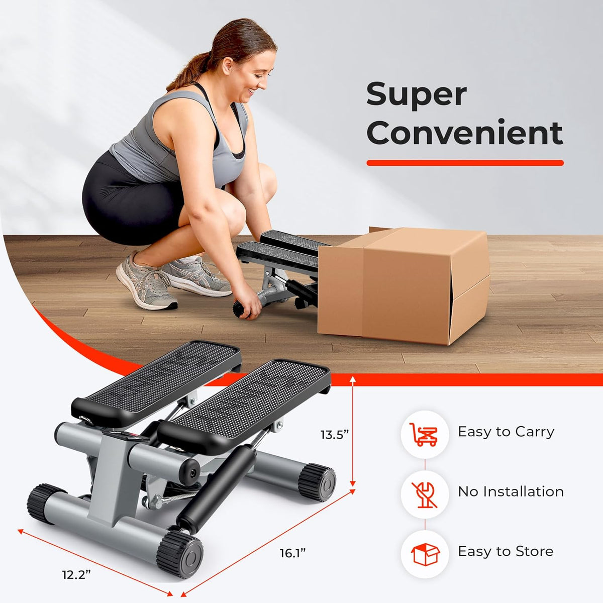 Sunny Health & Fitness Mini Stepper for Exercise at Home, Stair Step Workout Machine with Resistance Band and Over 300lb Weight Capacity, Optional Twist Motion and Free SunnyFit App Connection