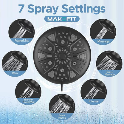 MakeFit Filtered Shower Head Matte Black- High Pressure Shower Head with filter for Hard Water - Rain Shower Head Water Softener - Luxury 7 Settings Adjustable Water Filter Showerhead (Matte Black)