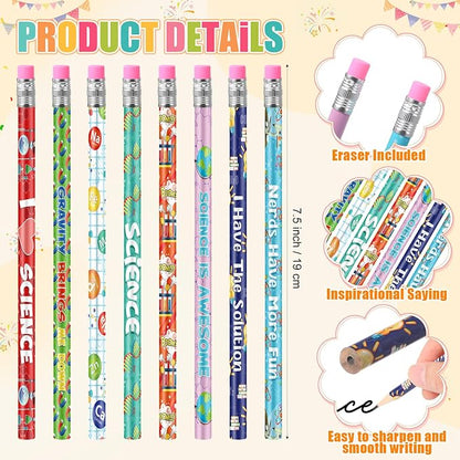 Nezyo 48 Pcs Science Pencils Bulk Science Party Favors Chemistry Pencils with Eraser Motivational Back to School Gifts for Students Fun Scientist Birthday Lab Gifts Cute Reward Teacher Supplies Decor