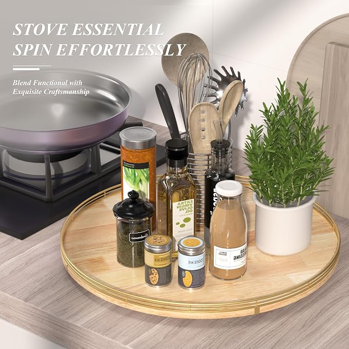 24 Inch Extra Large Lazy Susan Turntable - Premium Solid Oak Wood & Iron | Rustic Farmhouse Rotating Tray for Dining Table, Kitchen Countertop, Centerpiece Decor | Smooth 360° Spin | Durable & Stylish