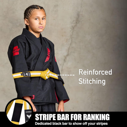 Elite Sports Kids Brazilian Jiu Jitsu Belts Preshurunk Martial Arts Youth BJJ Belts for Girls & Boys with BJJ Ranking Stripes