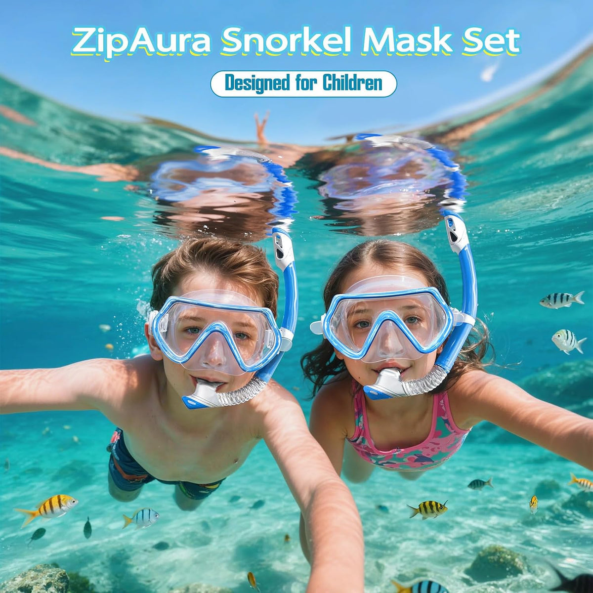 Snorkeling Gear for Kids, Kids Snorkel Set for Ages 3-14, Anti-Fog Diving Mask and Dry Top Snorkel Combo Set, Unisex Swimming Goggles