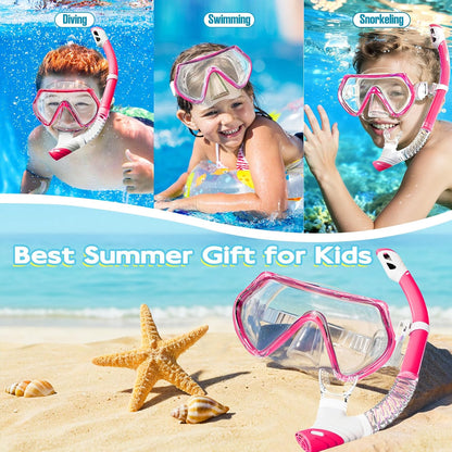 Snorkeling Gear for Kids, Kids Snorkel Set for Ages 3-14, Anti-Fog Diving Mask and Dry Top Snorkel Combo Set, Unisex Swimming Goggles