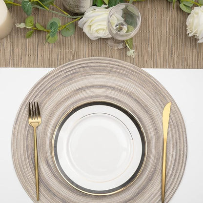 SHACOS Round Braided Placemats 15 inch Set of 4 Variegated Washable Kitchen Table Placemats for Home Wedding Party (Rainbow Gray, 4)
