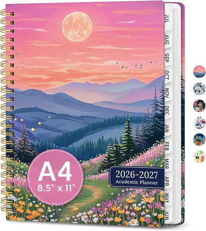 Planner 2026-2027, Academic Year Monthly & Weekly Planner Caledndar, July 2026 - June 2027, Hardcover Large Planning Agenda Book with Tabs for School Office Supplies, 8.5" x 11" - Dreamscape Hills