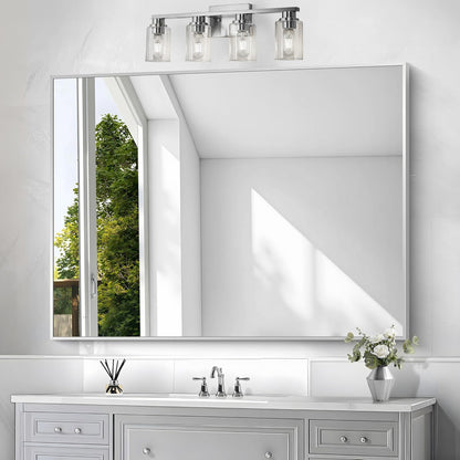 Silver Bathroom Mirror,36x48 inch Wall Mirror for Bathroom Wall Mounted,Large Rectangle Mirror for Bathroom Over Sink,Modern Metal Frame for Living Room,Bedroom Entryway,Horizontal/Vertical
