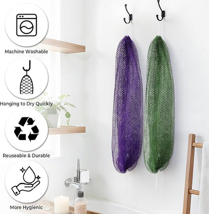 African Net Sponge Authentic - 2 Pieces Exfoliating Body Scrubber Bath Sponge - Loofah Washcloth Back Scrub for Shower Body Exfoliator - Face & Skin Care Bathroom Essentials for Women