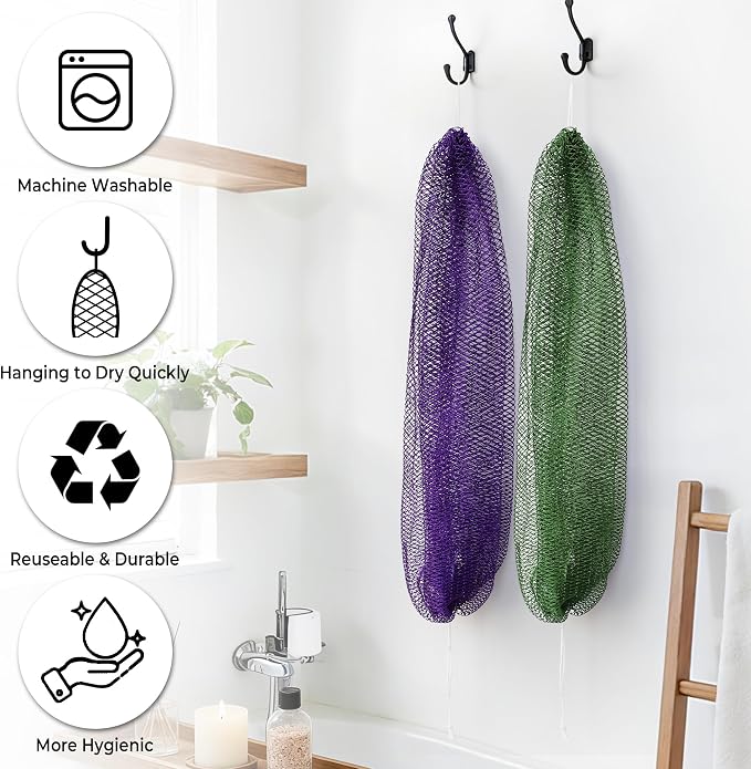 African Net Sponge Authentic - 2 Pieces Exfoliating Body Scrubber Bath Sponge - Back Scrubber Washcloth for Shower - Real African Scrub Exfoliator Body Care Bathing Accessories for Women