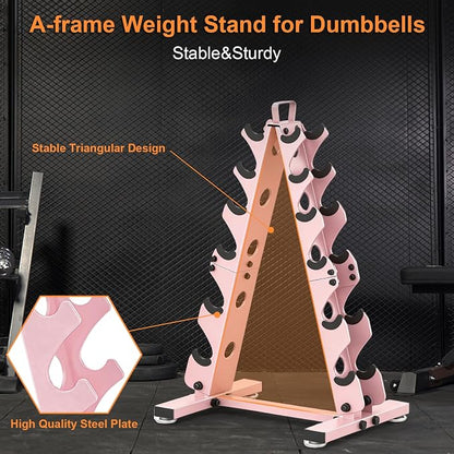 TomCare 6-Tier|5-Tier|4-Tier|2-Tier Dumbbell Rack Stand Only for Home Gym | Stable A-Frame, Fits 5–35 lb Dumbbells, Protective Padded Cradles, Adjustable Feet, Easy-Carry Handle (Stand Only)