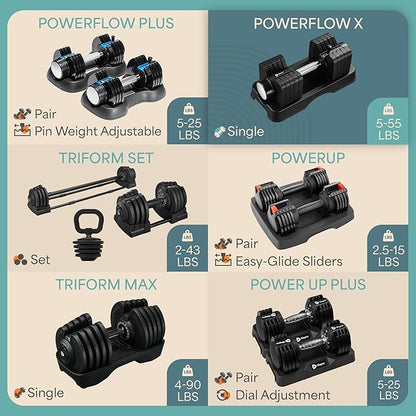 LifePro Adjustable Dumbbells, Single or 2pcs, Up to 55 lbs & 3-in1 option | Quick-change weight system with included rack — available in options from 2.5 to 55 lbs for every fitness level