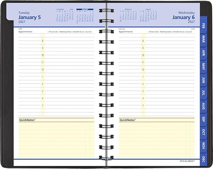 AT-A-GLANCE 2027 Appointment Book Planner, Daily & Monthly, 5" x 8", QuickNotes, Black (76040527)