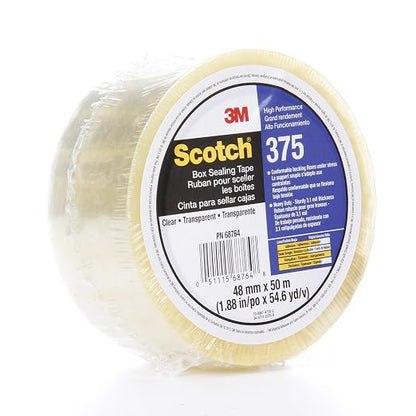 3M Scotch 375 Industrial-Grade Packing Tape, Clear, 48 mm x 50 m