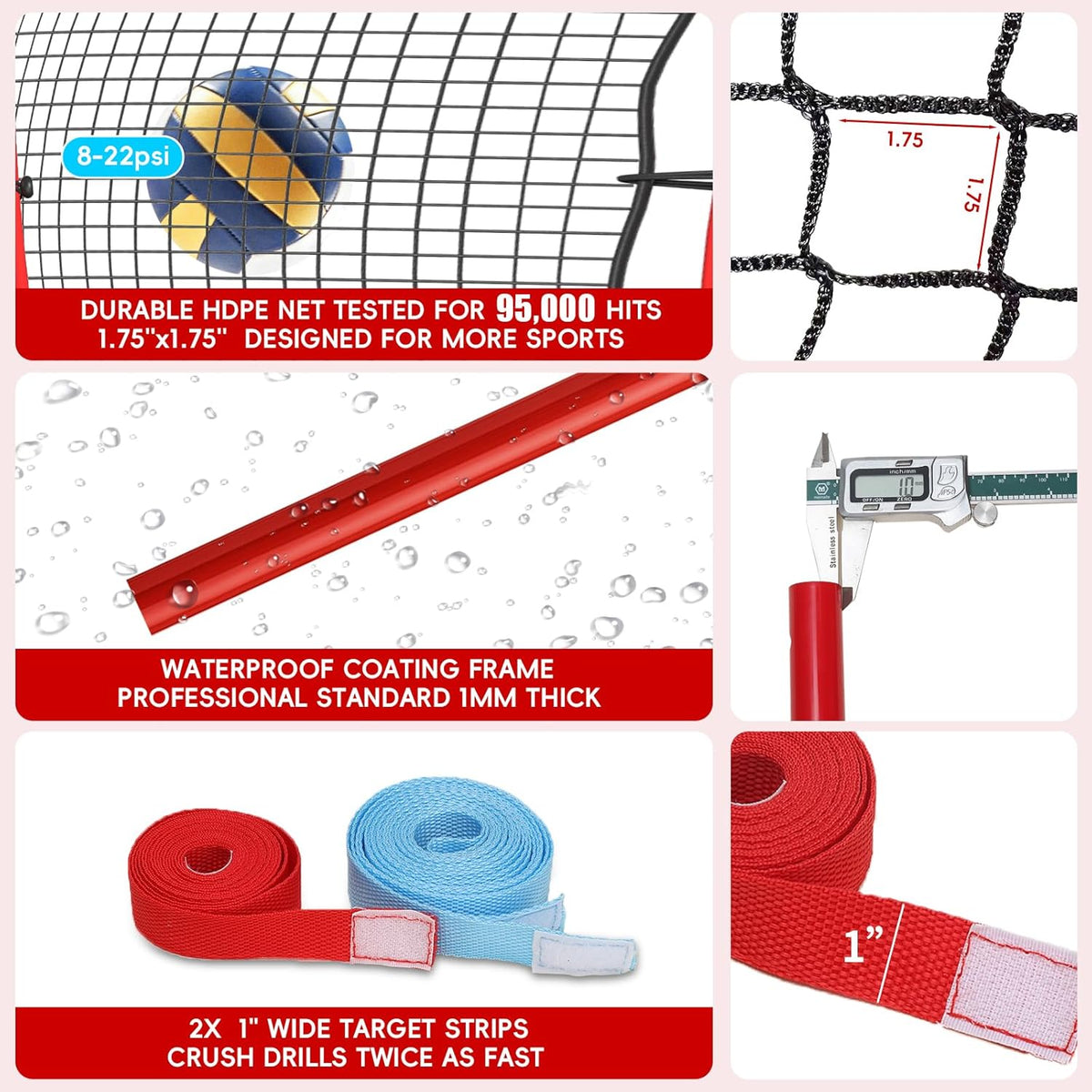 Volleyball Rebounder Net 7x4 Ft, 5-Angle Adjustable Rebounder Net for Practicing Digging, Setting, Spiking, Bounce Back Training Equipment with 2 Target Stripes & Portable Travel Bag for Storage