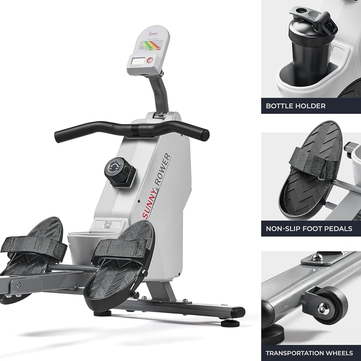 Sunny Health & Fitness Magnetic Rowing Machine for Home Exercise, Quiet & Smooth Rower with Compact Storage and Optional Free SunnyFit App Connectivity