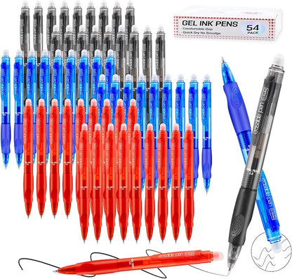USUAL 54 Pack Retractable Erasable Gel Pens Clicker, Black Blue Red Ink for Planners,Fine Point(0.5mm),Make Mistakes Disappear, Premium Comfort Grip, Smooth Writing Pen Office Back-to-School Supplies