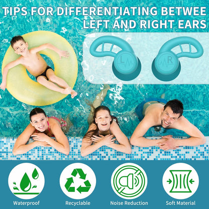 Swimming Ear Plugs for Adults, 6 Pairs Reusable Silicone Waterproof Colorful Swim Earplugs for Swimming Showering Snorkeling Surfing and Water Sports, Water Ear Plugs for Men and Women
