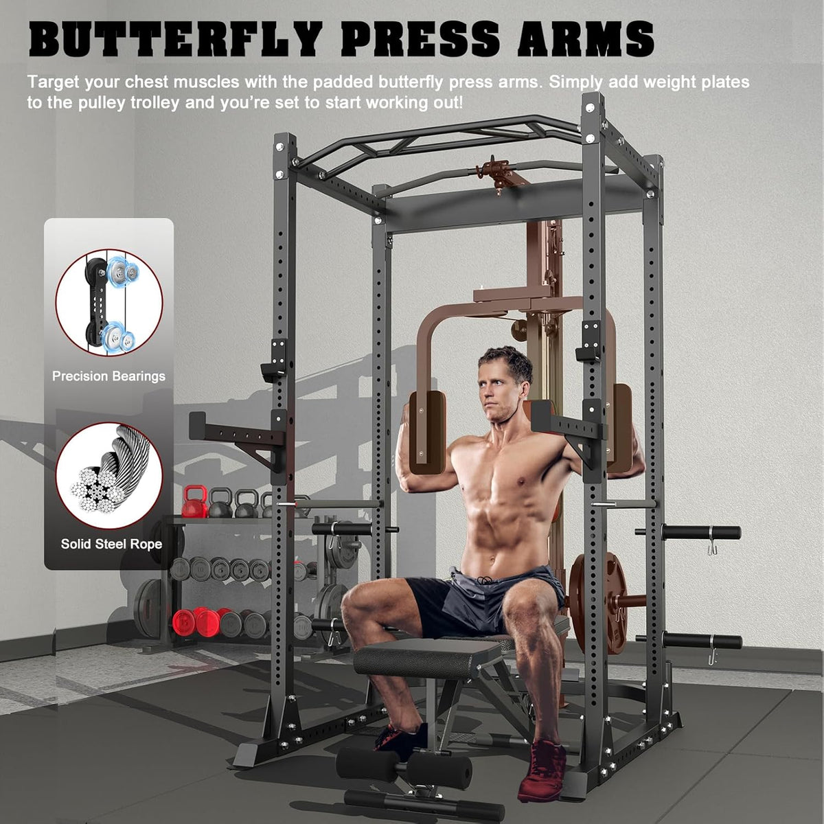 BEKING Power Cage, 2000LBS Power Squat Rack with LAT Pulldown, 2.36" ×2.36" Multi-Functional Squat Cage with Pulley System and More Training Attachments for Home Gym