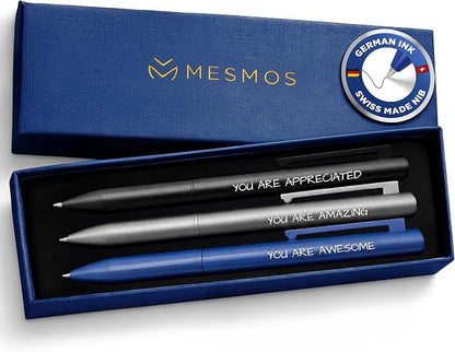 MESMOS 3pk Luxury Metal Ballpoint Pens, German-Made Ink, Teacher Appreciation Gifts Ideas, Teacher Gifts, Teachers Supplies, Thank You Gift for Men, Cool Desk Accessories, Nice Pens for Mens