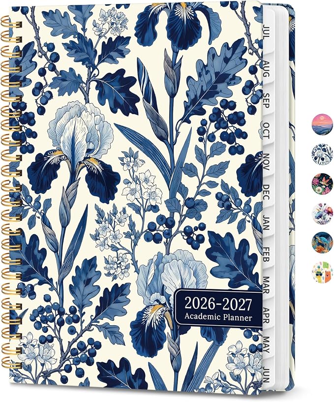 Planner 2026-2027, Academic Year Monthly & Weekly Planner Caledndar, July 2026 - June 2027, Hardcover Large Planning Agenda Book with Tabs for School Office Supplies, 6.3" x 8.5" - Blue Heirloom